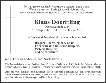Anzeige von Klaus Doerffling von  Werbepost 