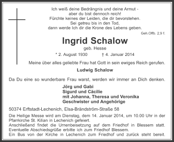 Anzeige von Ingrid Schalow von  Werbepost 