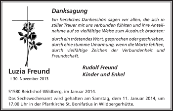Anzeige von Luzia Freund von  Lokalanzeiger 