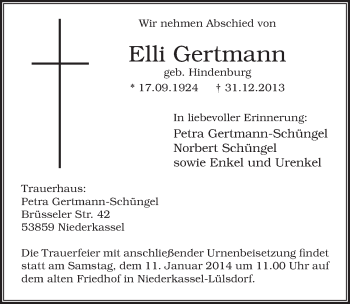 Anzeige von Elli Gertmann von  Extra Blatt 