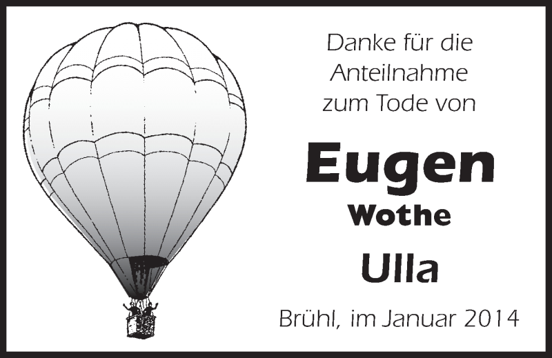  Traueranzeige für Eugen Wothe vom 29.01.2014 aus  Schlossbote/Werbekurier 