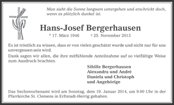 Anzeige von Hans-Josef Bergerhausen von  Werbepost 