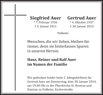 Anzeige von Siegfried Auer von  Sonntags-Post 