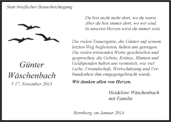 Anzeige von Günter Wäschenbach von  Anzeigen Echo 