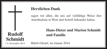 Anzeige von Rudolf Schmidt von  Wochenende 