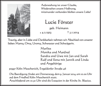 Anzeige von Lucie Förster von  Schlossbote/Werbekurier 