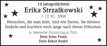 Anzeige von Erika Strzalkowski von  Kölner Wochenspiegel 