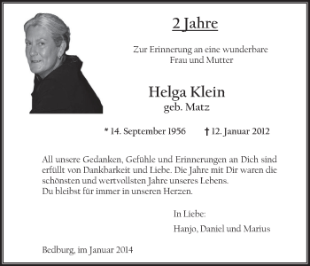 Anzeige von Helga Klein von  Werbepost 