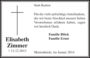 Anzeige von Elisabeth Zimmer von  Anzeigen Echo 