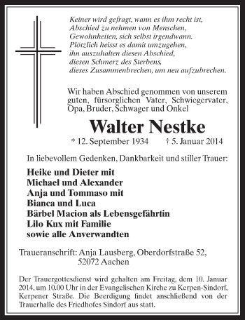 Anzeige von Walter Nestke von  Werbepost 