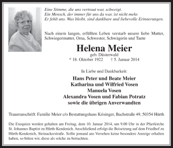 Anzeige von Helena Meier von  Wochenende 