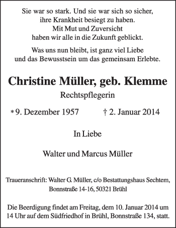 Anzeige von Christine Müller von  Schlossbote/Werbekurier 