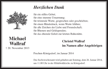 Anzeige von Michael Wallraf von  Wochenende 