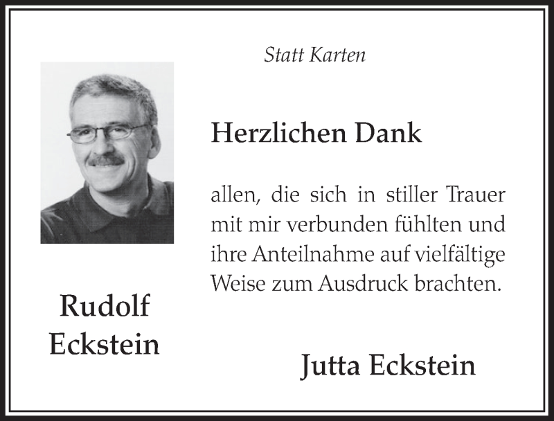  Traueranzeige für Rudolf Eckstein vom 08.01.2014 aus  Schlossbote/Werbekurier 