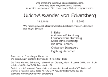 Anzeige von Ulrich-Alexander von Eckartsberg von  Schlossbote/Werbekurier 