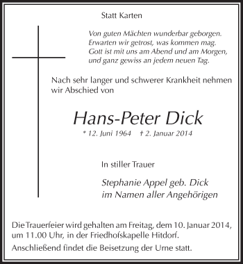Anzeige von Hans-Peter Dick von  Lokale Informationen 