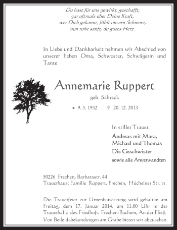 Anzeige von Annemarie Ruppert von  Wochenende 