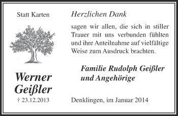 Anzeige von Werner Geißler von  Lokalanzeiger 