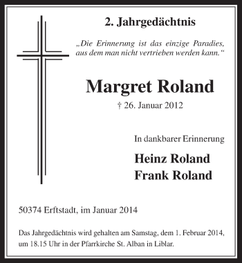 Anzeige von Margret Roland von  Werbepost 