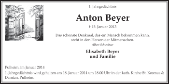 Anzeige von Anton Beyer von  Sonntags-Post 