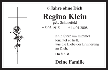 Anzeige von Regina Klein von  Wochenende 