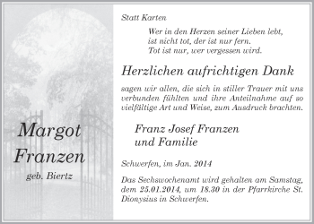 Anzeige von Margot Franzen von  Blickpunkt Euskirchen 