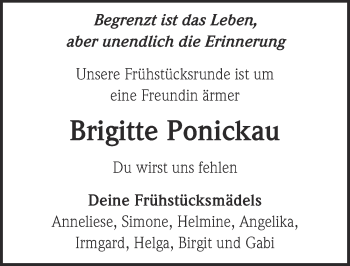 Anzeige von Brigitte Ponickau von  Blickpunkt Euskirchen 