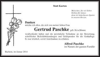 Anzeige von Gertrud Paschke von  Sonntags-Post 