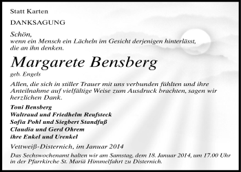 Anzeige von Margarete Bensberg von  Blickpunkt Euskirchen 