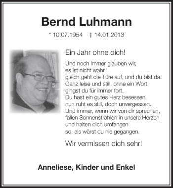 Anzeige von Bernd Luhmann von  Bergisches Handelsblatt 