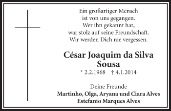 Anzeige von César Joaquim da Silva Sousa von  Sonntags-Post 