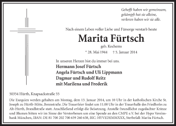 Anzeige von Marita Fürtsch von  Sonntags-Post 