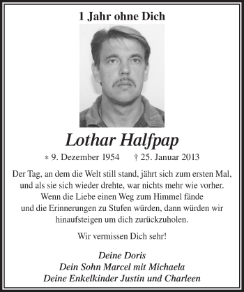 Anzeige von Lothar Halfpap von  Lokale Informationen 