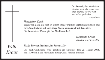Anzeige von Willi Kraus von  Wochenende 