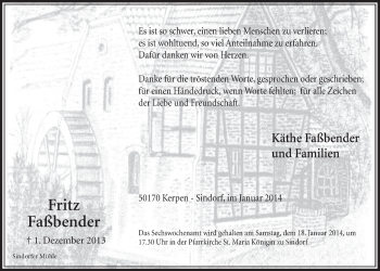 Anzeige von Fritz Faßbender von  Sonntags-Post 