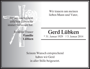 Anzeige von Gerd Lübken von  Bergisches Sonntagsblatt 