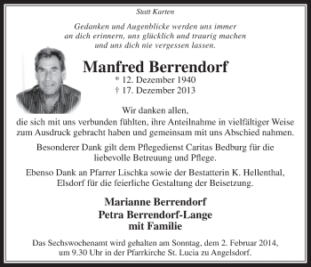 Anzeige von Manfred Berrendorf von  Werbepost 