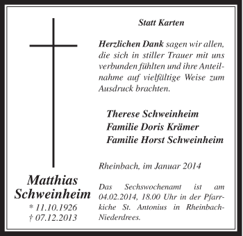 Anzeige von Matthias Schweinheim von  Schaufenster/Blickpunkt 