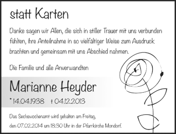 Anzeige von Marianne Heyder von  Extra Blatt 
