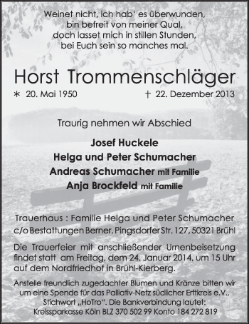 Anzeige von Horst Trommenschläger von  Schlossbote/Werbekurier 