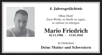 Anzeige von Mario Friedrich von  Sonntags-Post 