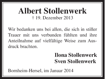 Anzeige von Albert Stollenwerk von  Schaufenster/Blickpunkt 