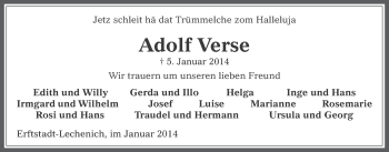 Anzeige von Adolf Verse von  Sonntags-Post 
