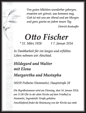 Anzeige von Otto Fischer von  Sonntags-Post 