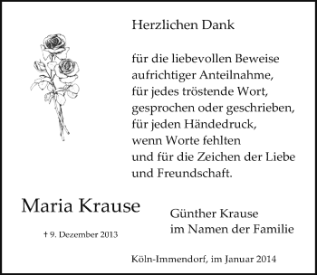 Anzeige von Maria Krause von  Kölner Wochenspiegel 