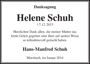 Anzeige von Helene Schuh von  Lokalanzeiger 