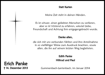 Anzeige von Erich Panke von  Anzeigen Echo 