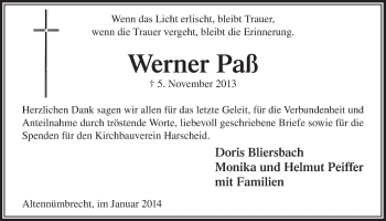 Anzeige von Werner Paß von  Lokalanzeiger 