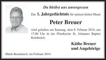 Anzeige von Peter Breuer von  Wochenende 