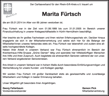 Anzeige von Marita Fürtsch von  Sonntags-Post 